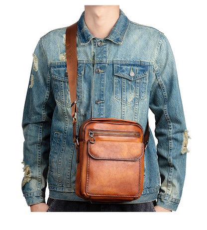 Men's Shoulder Bag Genuine Cowhide Leather Retro Casual Male Crossbody Bag 