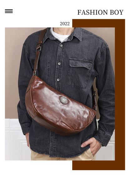 Men's bust bag crossbody bag genuine cowhide leather large capacity casual fashion shoulder bag for men 