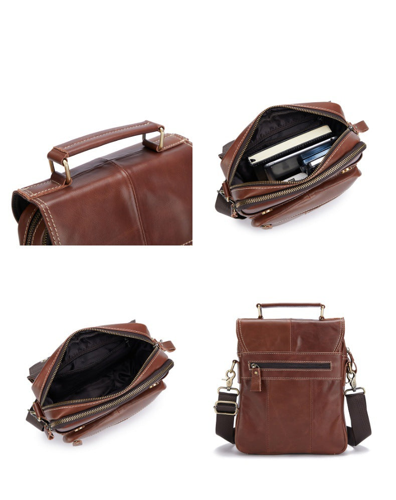 Men's Shoulder Bag Cowhide Genuine Leather Handbag Soft Leather Casual Simple Crossbody Bag for Men 