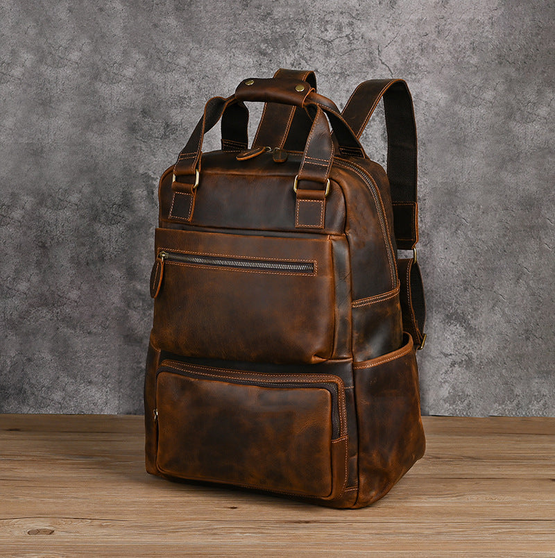 Men's backpack Cowhide genuine leather large capacity outdoor casual men's travel bag computer bag 