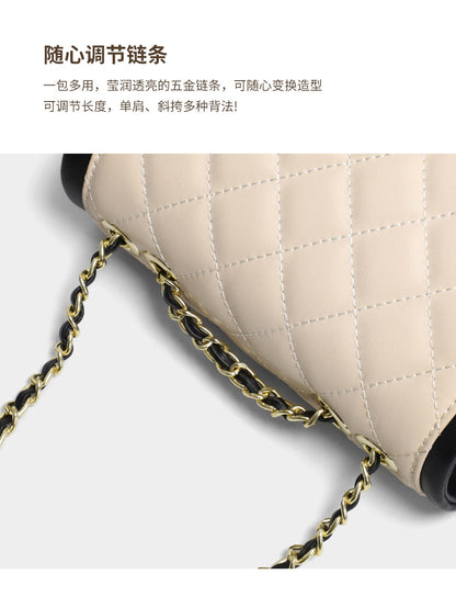 Women's Bag Chain Bag Genuine Leather Luxury Underarm Bag Plaid Square Bag Color Matching Shoulder Bag.Pochette