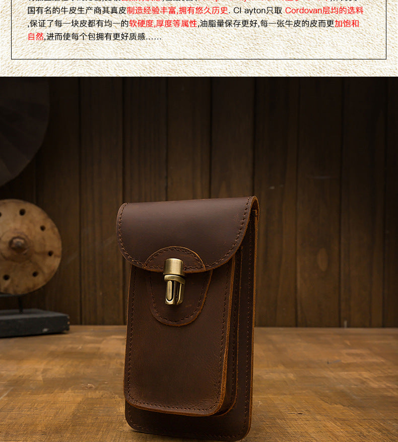 Men's Smartphone Pouch Waist Pouch Handmade Cow Leather Crazy Horse High Quality Men's Mini Bag Mobile Phone Bag 