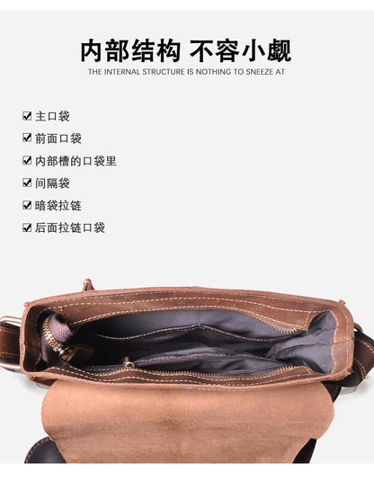 Men's Briefcase Genuine Cowhide Leather Crossbody Bag Retro Business Men Shoulder Bag Computer Bag 