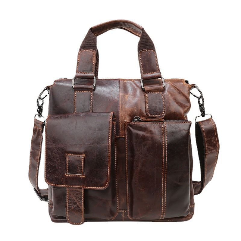 Men's Handbag Genuine Cowhide Leather Retro Casual Business Briefcase Men Shoulder Bag Crossbody Bag