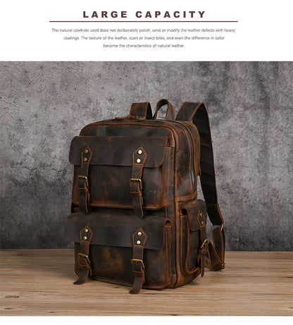 Men's backpack Cowhide genuine leather large capacity outdoor casual men's travel bag computer bag 