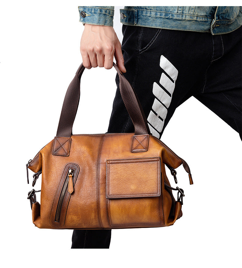 Men's Handbag Genuine Cowhide Leather Retro Casual Men Bag 