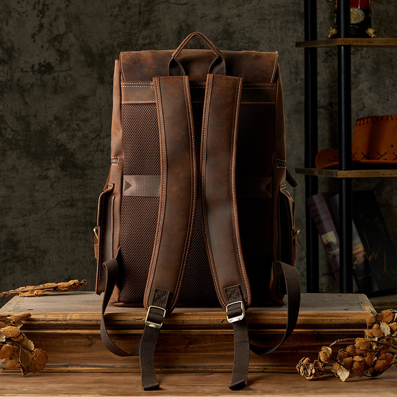 Men's Rucksack Cowhide Large Capacity Handmade Unique Retro Casual Travel Bag for Men 