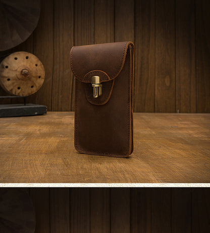 Men's Smartphone Pouch Handcrafted Genuine Cowhide Leather Crazy Horse Multifunctional Waist Pouch Men's Mini Bag 