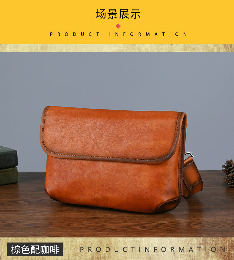 Men's Shoulder Bag Genuine Cowhide Leather Smartphone Pouch Retro Men's Crossbody Bag 