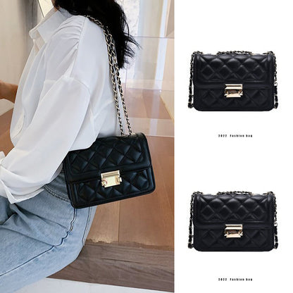 Genuine leather bag Women's crossbody bag Plaid chain bag Square bag Fashion Shoulder bag that goes with everything. Pochette