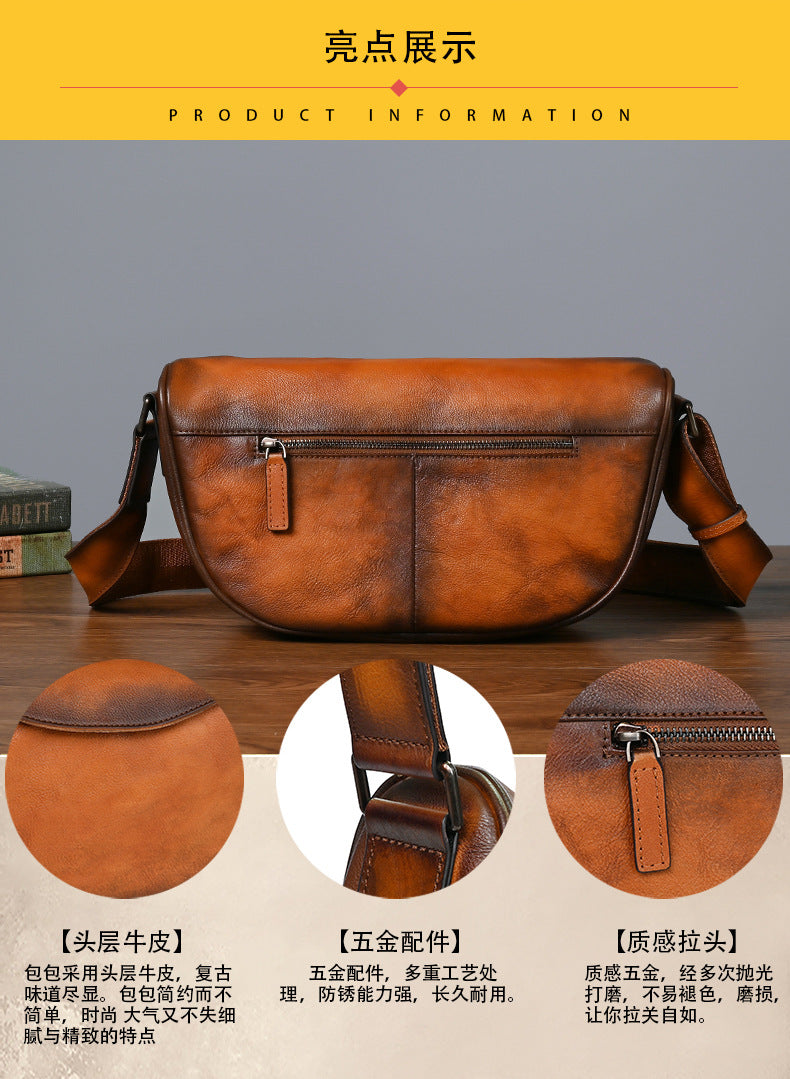 Men's Shoulder Bag Genuine Cowhide Leather Casual Business Crossbody Bag for Men 