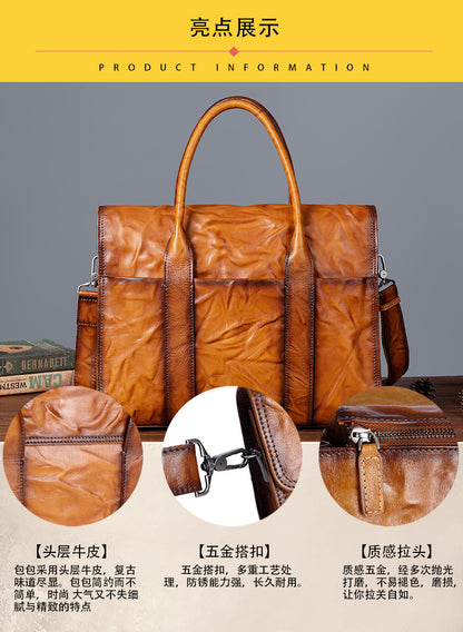 Men's Briefcase Genuine Cowhide Leather Casual Bag Travel Bag for Men 