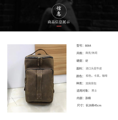 Men's backpack cowhide genuine leather Crazy Horse casual business large capacity fashion travel bag 