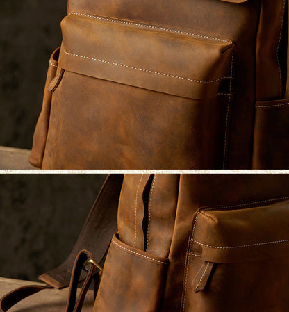 Men's Backpack Handcrafted Genuine Cowhide Leather Fashion Retro Crazy Horse Men's Travel Bag 