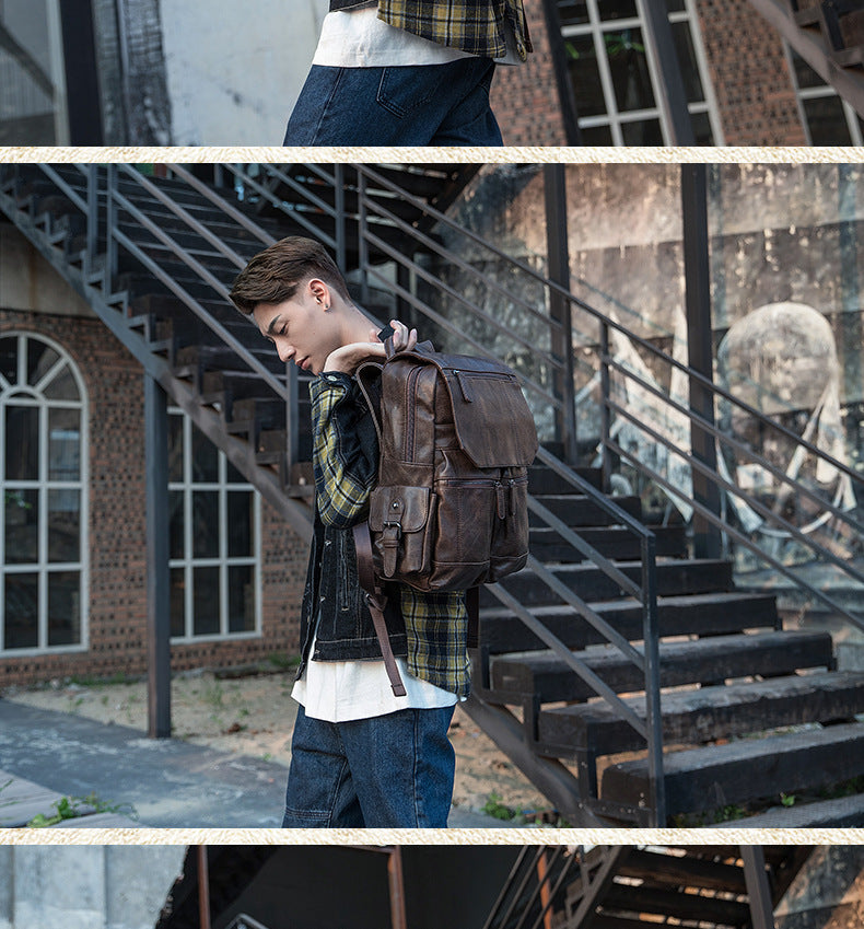 Men's backpack original design handmade cowhide genuine leather Korean fashion casual individuality school style bag for men 