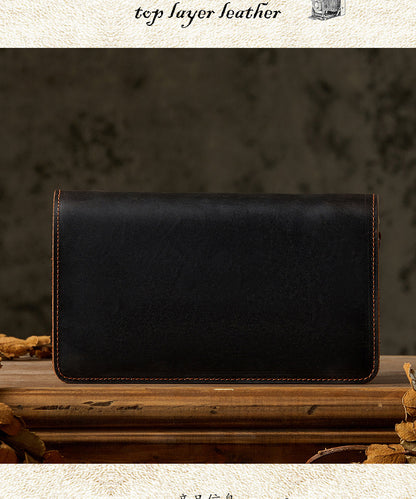 Men's Wallet Handcrafted Genuine Cowhide Leather Quality Crazy Horse Double Zipper Clutch Bag Casual Men's Wallet 