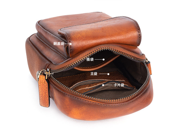 Men's Shoulder Bag Genuine Cowhide Leather Retro Casual Crossbody Bag for Men 