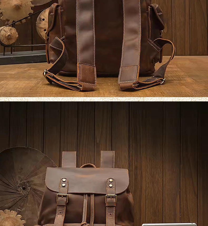 Men's backpack handmade genuine cowhide leather retro unique fashion casual travel bag 