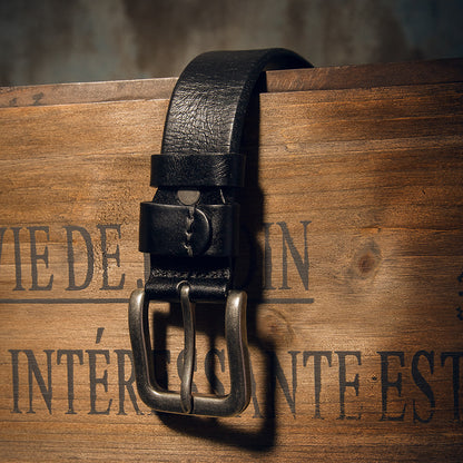 Men's Belt Genuine Cowhide Leather Handmade Needle Buckle Simple Casual Vintage Fashion Men's Belt 