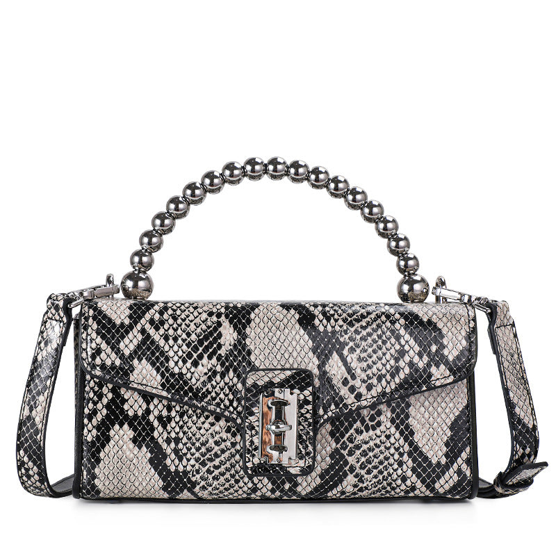 Genuine leather python pattern women's bag trend square bag pearl handbag retro shoulder bag. Pochette