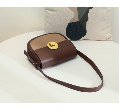 Crossbody Saddle Bag Fashion Luxury Underarm Bag Genuine Leather Women Color Matching Shoulder Bag.Pochette