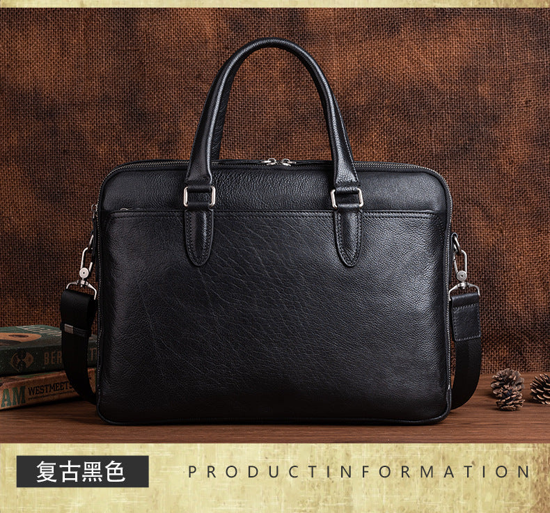 Men's Briefcase Cowhide Genuine Leather Business Commuter Computer Bag File Bag Men's Handbag 