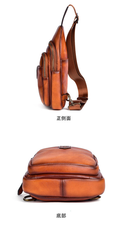 Men's bust bag Genuine cowhide leather casual retro crossbody bag for men 