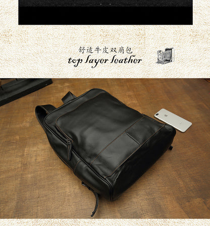 Men's backpack, handmade, genuine cowhide leather, Korean fashion travel bag, business computer bag 