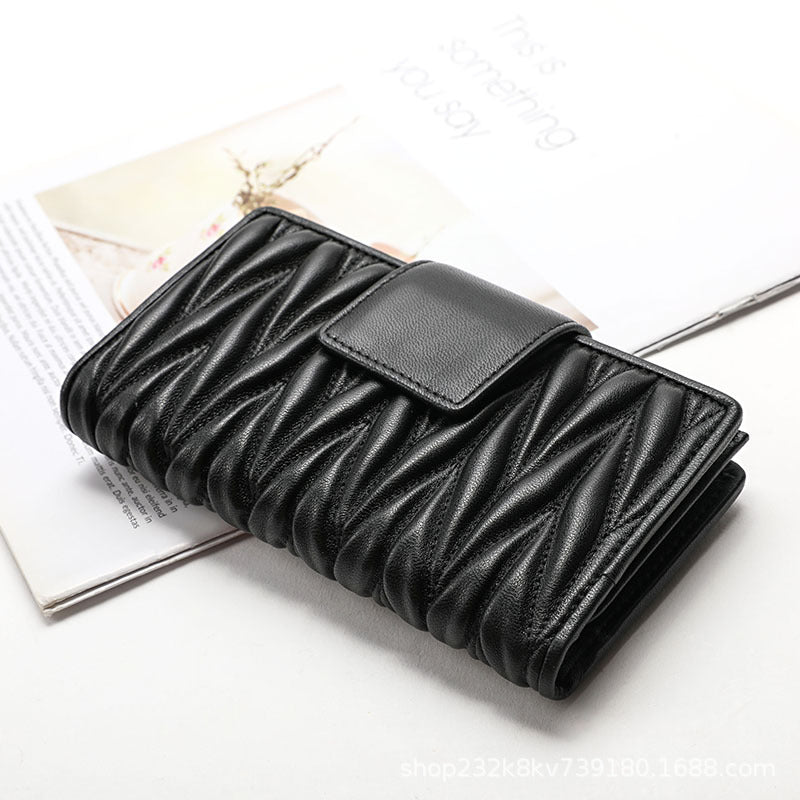 Sheep leather wrinkled ladies long wallet large capacity genuine leather clutch bag new type zipper multifunctional coin purse ladies wallet