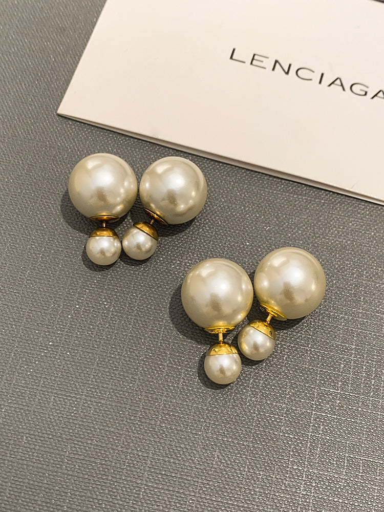 D pearl size double-sided pearl earrings women's luxury retro luxury earrings temperament earrings 