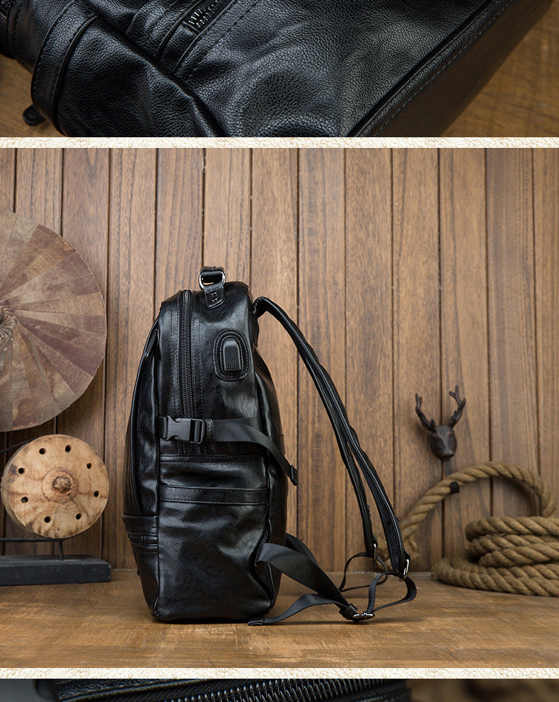 Men's rucksack cowhide genuine leather original handmade Korean fashion personality USB charging bag for men 