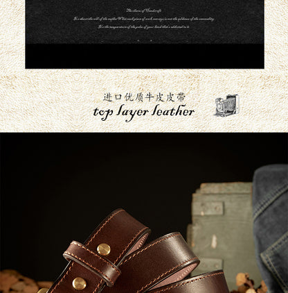 Men's Belt Handmade Cowhide Genuine Leather Needle Buckle Retro Casual Korean Fashion Men's Belt