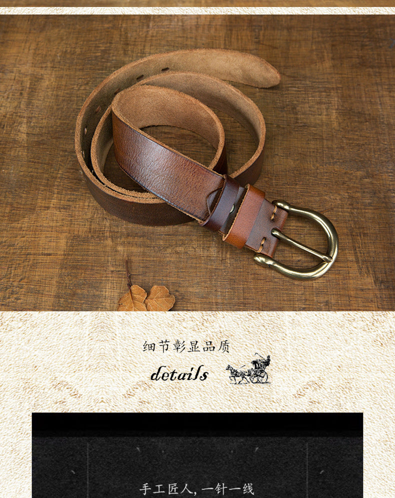 Men's Belt Original Genuine Cowhide Leather Copper Unique Needle Buckle Casual Men's Belt 