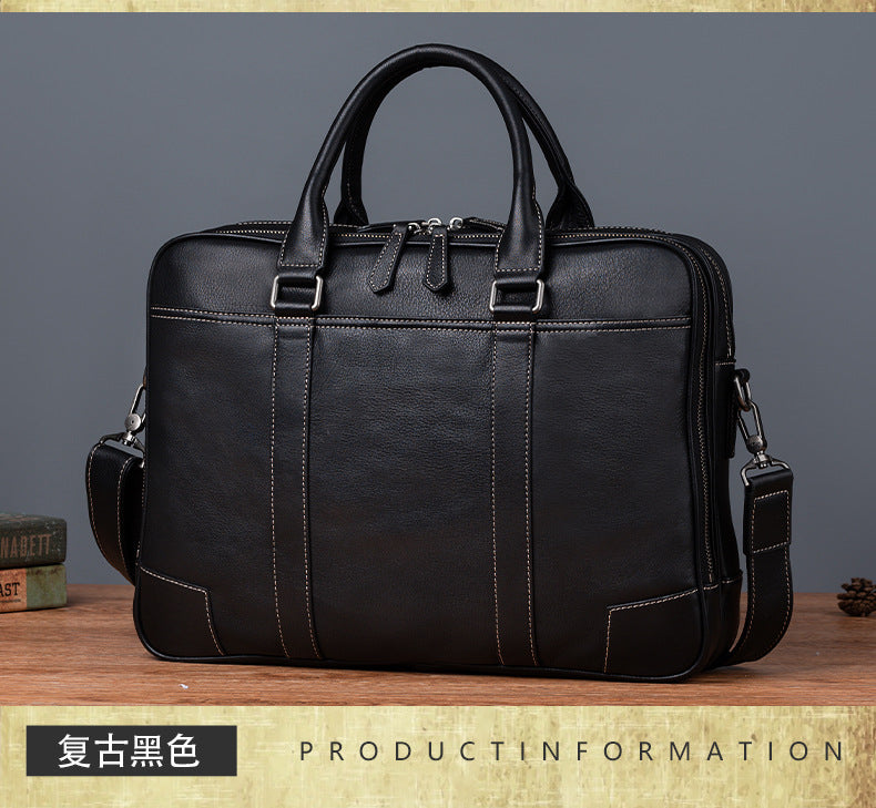 Men's Briefcase Cowhide Genuine Leather Retro Casual Men's Handbag 