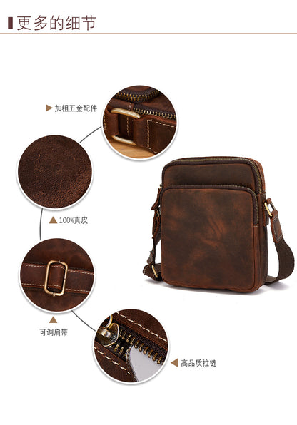 Men's Shoulder Bag Cowhide Genuine Leather Retro Travel Outdoor Crossbody Bag for Men 