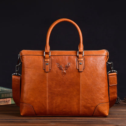 Men's Briefcase Genuine Cowhide Leather Retro Casual Business Bag Men's Handbag 