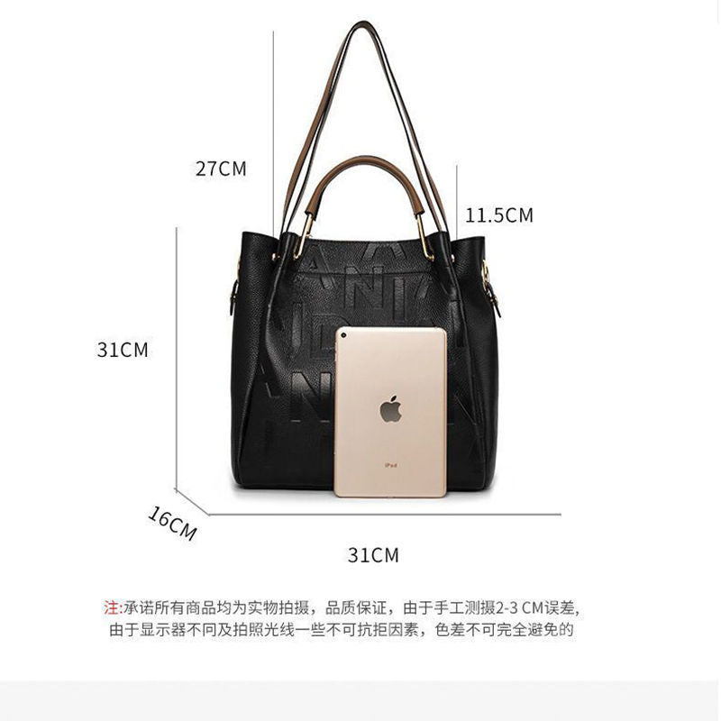 Genuine leather ladies bag large capacity bucket bag shaped mother print shoulder bag handbag temperament elegant handbag.bag