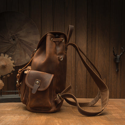 Men's Backpack Cowhide Genuine Leather Handmade Crazy Horse Retro Fashion Outdoor Travel Bag 