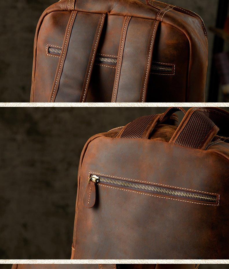 Men's Backpack Cowhide Genuine Leather Retro Casual Fashion Handmade Travel Bag Men's Computer Bag Rucksack 