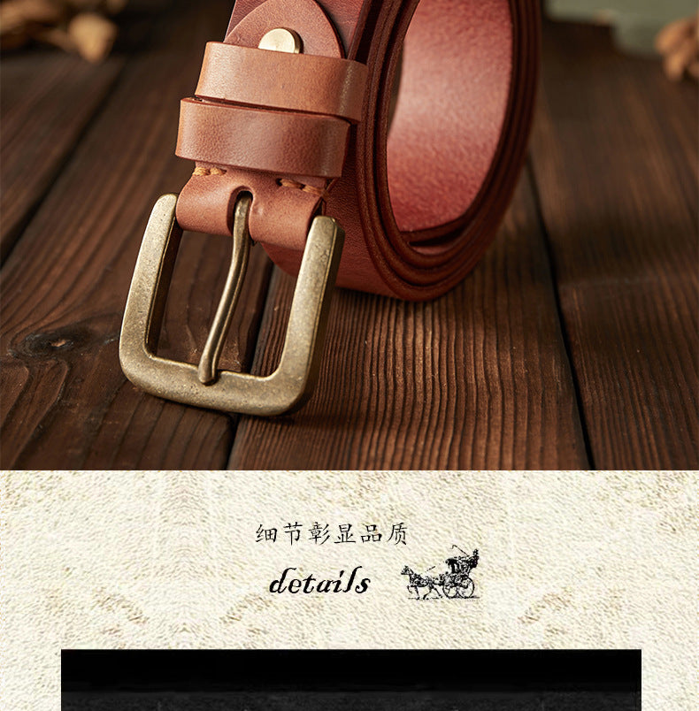 Men's belt handmade original retro cowhide genuine leather needle buckle casual simple copper buckle belt for men 