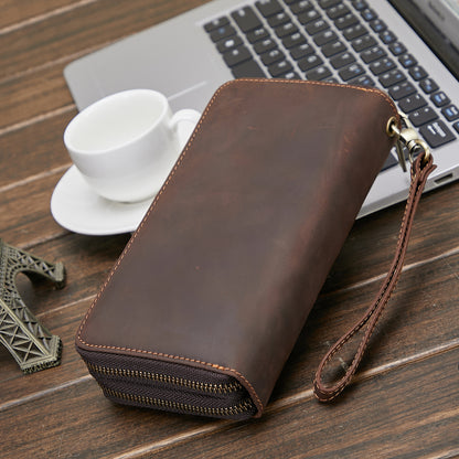 Men's Wallet Cowhide Large Capacity Double Zipper Business Clutch Bag Men's Wallet 