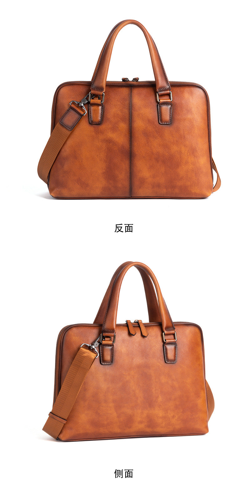 Men's Briefcase Genuine Cowhide Leather Retro Casual Men's Crossbody Bag Handbag 