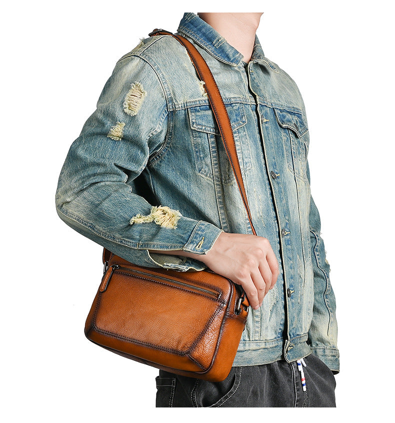 Men's shoulder bag Genuine cowhide leather large capacity simple crossbody bag for men 