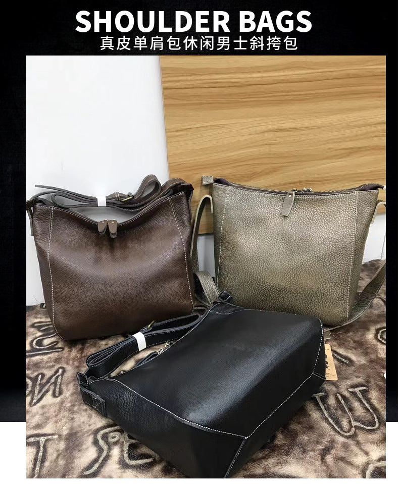 Men's Shoulder Bag Genuine Cowhide Leather Soft Leather Business Casual Commuting Crossbody Bag for Men 