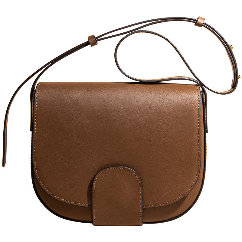 Ladies Crossbody Bag Retro Genuine Leather Women Bag Semicircle Saddle Bag Simple Shoulder Bag.Pochette