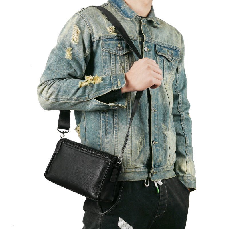 Men's Shoulder Bag Genuine Cowhide Leather Retro Casual Male Crossbody Bag 