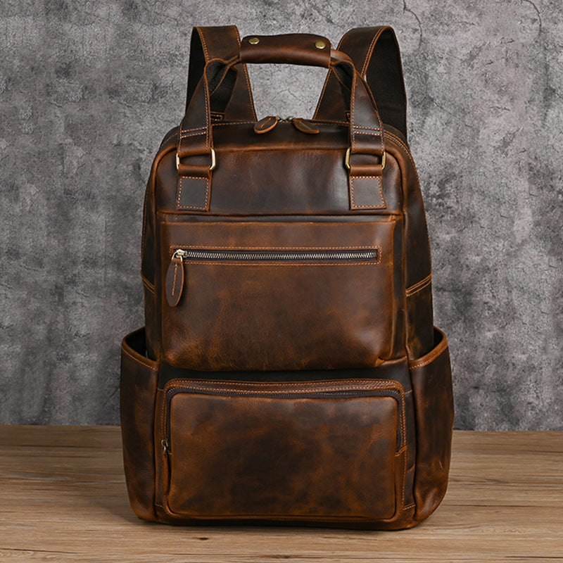 Men's backpack Cowhide genuine leather large capacity outdoor casual men's travel bag computer bag 