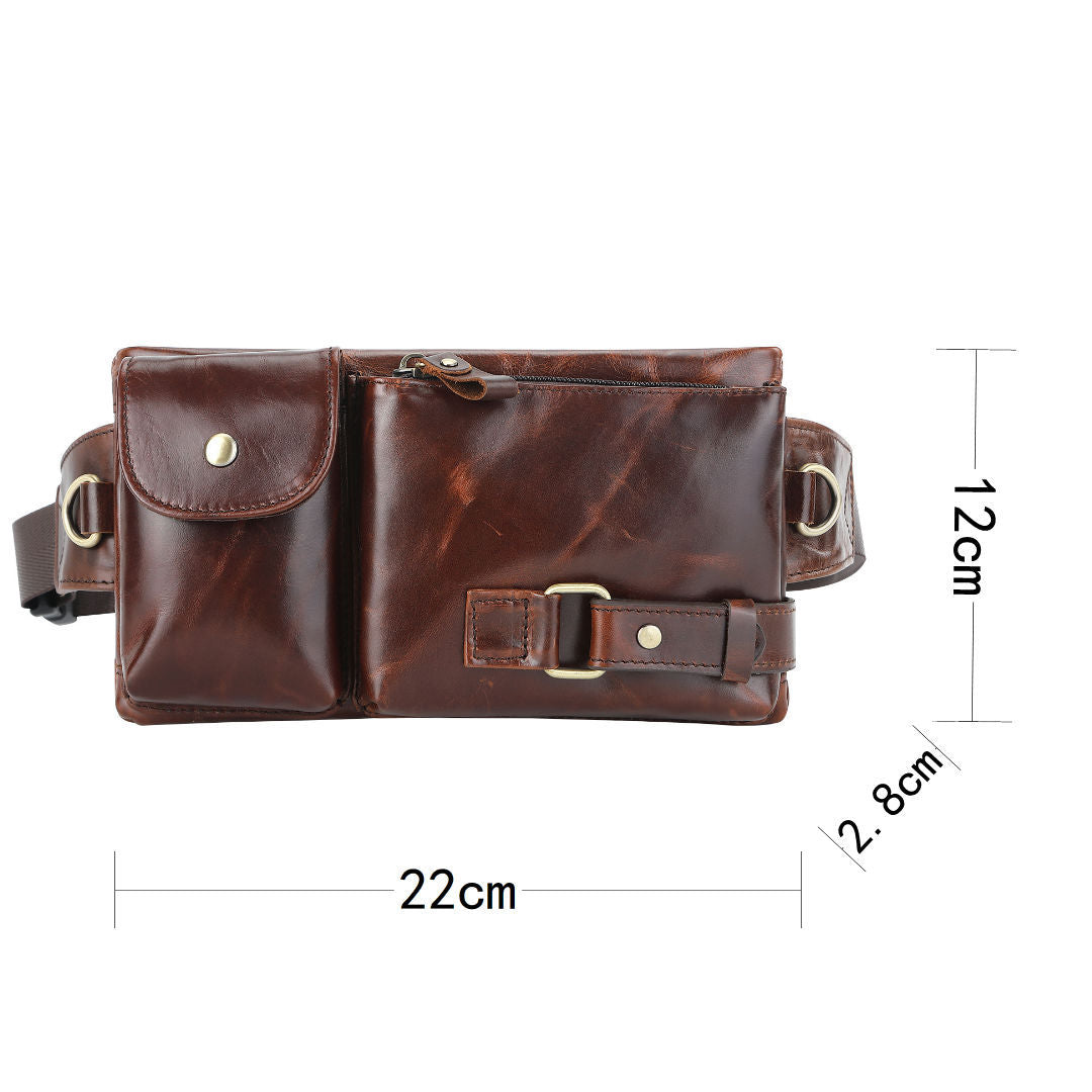 Men's Waist Pouch Cowhide Genuine Leather Korean Fashion Outdoor Sports Multifunctional Retro Men's Bag 