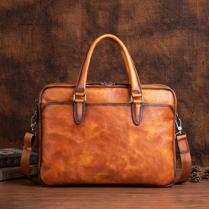 Men's Briefcase Cowhide Genuine Leather Business Commuter Computer Bag File Bag Men's Handbag 