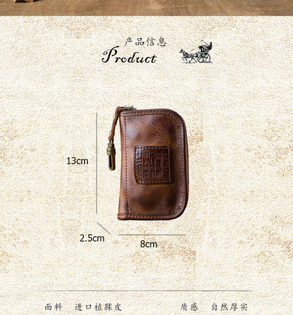 Men's Wallet Handmade Cowhide Genuine Leather Zipper Keychain for Waist Multifunctional Fashion Bag for Men